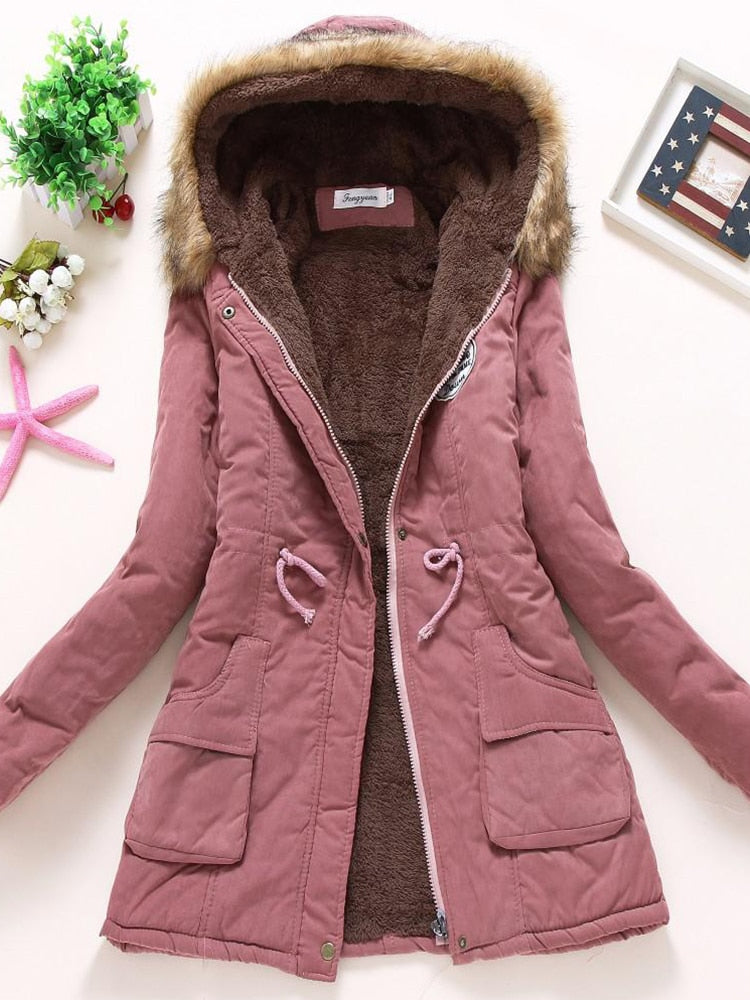 Veste Doublée en Polaire Pour Femmes Avec Capuche en Fourrure