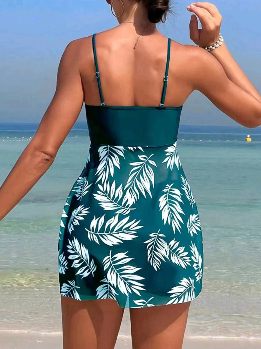 Tankini Robe Courte 2024 avec Short - Maillot de Bain Imprimé et Rembourré